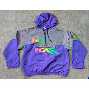 Vintage Surf Style No Fear Jacket One‎ Size Purple 1/4 Zip Hooded Windbreaker